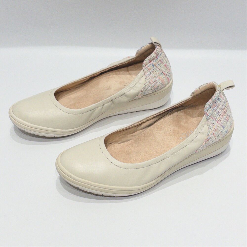 Vionic Jacey Ivory White Leather Wedge Ballet Flat Arch Support Women Size 6.5